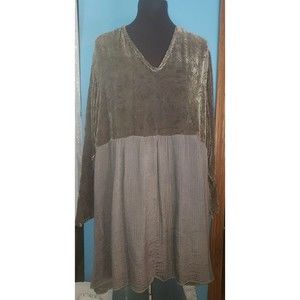 URU Kristine St. Rrik Womens Silk Blend Baby Doll Blouse Sz 1X OS Green Gray NWT